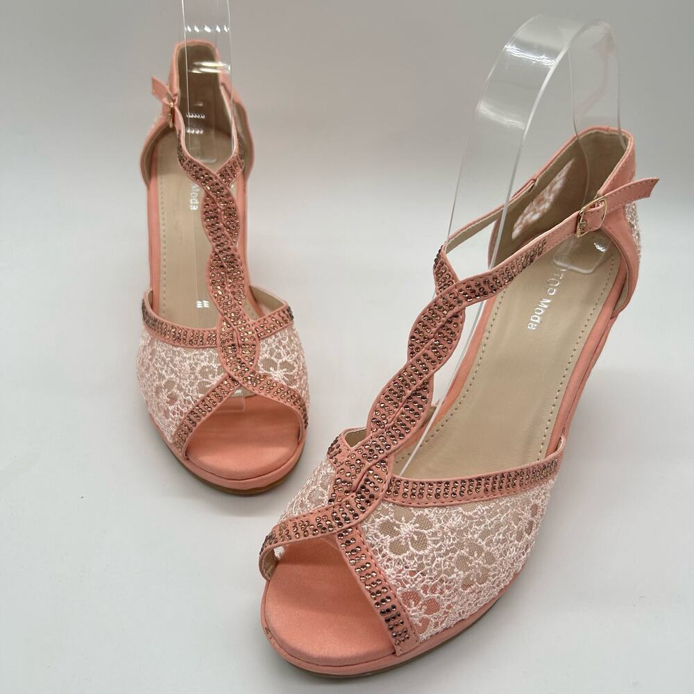 Top Moda Sandal Womens 8 Pink‎ Rhinestone Strappy Lace Sandal NEW